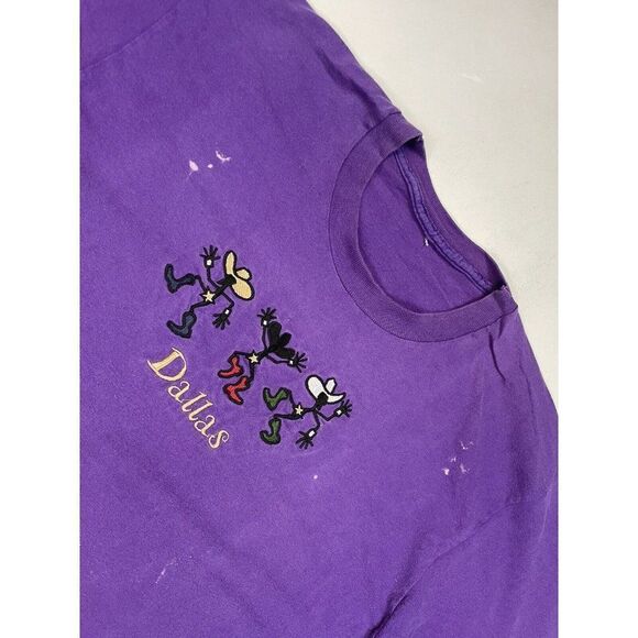 VINTAGE Dallas Cowboy Embroidered T-shirt Men Large Purple 90s Single Stitch - Picture 2 of 9